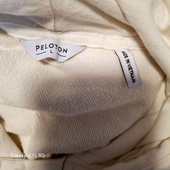 Peloton Logo Cream Pullover Hoodie L 100% Cotton Made In Vietnam - Picture 6 of 6
